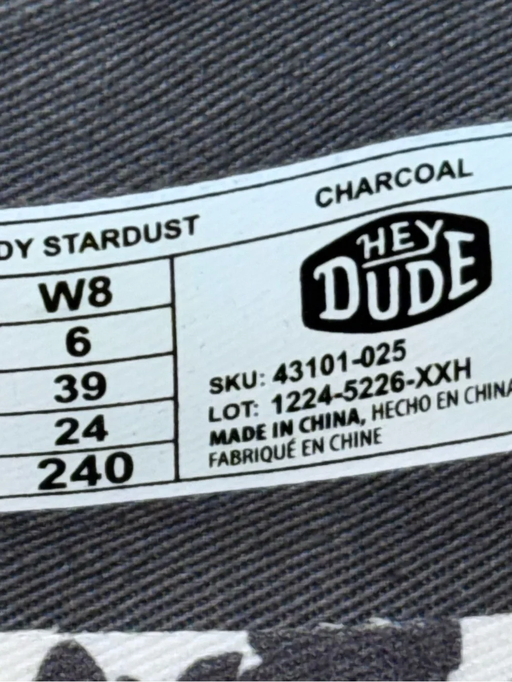 Hey Dude classic charcoal